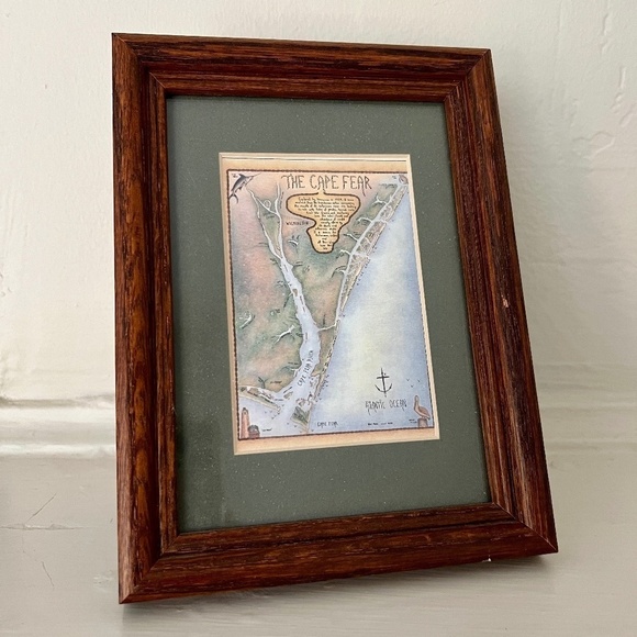 Small Vintage Cape Fear Wilmington Map Table Top Art Map with Wood Frame Decor - Picture 1 of 5